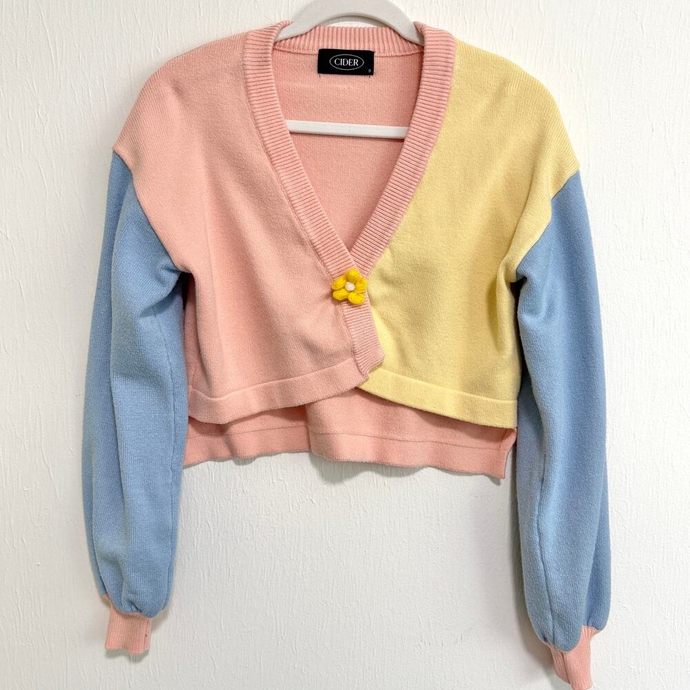 Cider Womens Knit Sweater Cardigan S Pastel Colorblock Soft Girl Twee Cropped